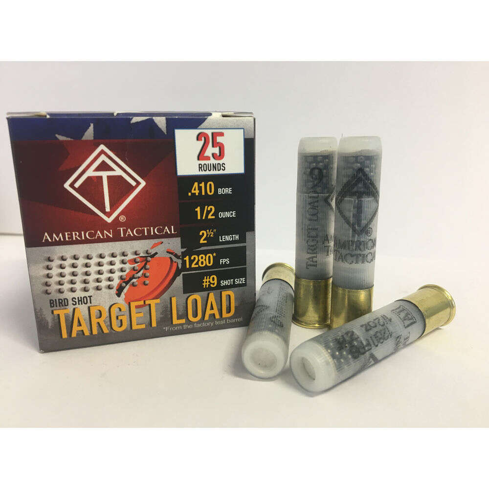 Ammunition American Tactical Imports 1/2 oz 410Bore ATI AC4109        410 2.5 TGT LOAD #9 1/2OZ  25/10 • Model: 1/2 oz